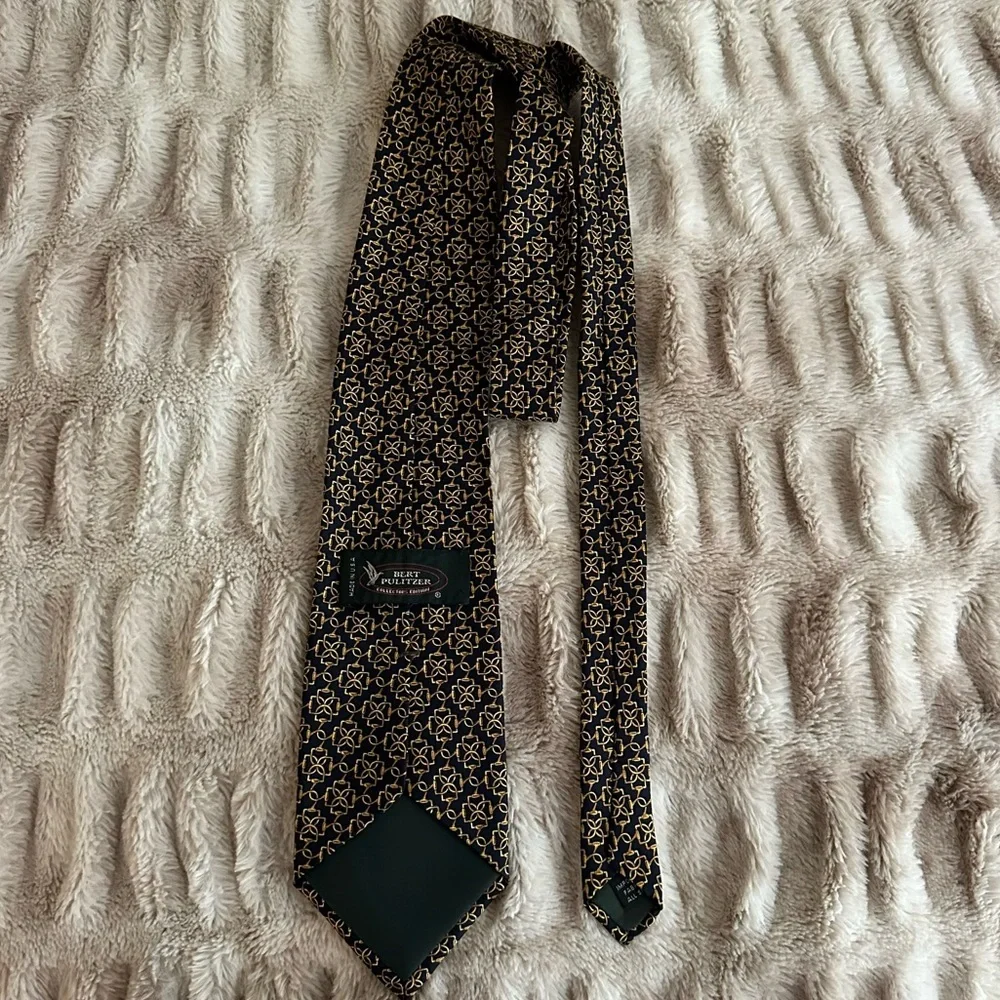 Bert Pulitzer Navy Gold Geometric Silk Tie Made in USA - Picture 3 of 6
